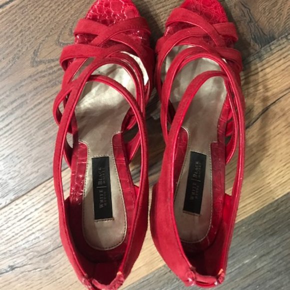 Unique Red Alligator Pattern and Red Suede Cage Shoes - Picture 4 of 6